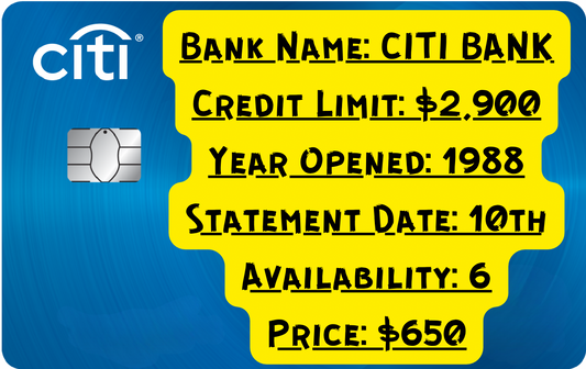 Authorized User Credit Boost – Citi Bank (1988, $2,900 Limit, 6-Month Reporting)