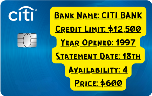Authorized User Tradeline – Citi Bank 27+ Years History> $12,500 Limit (1997, 6-Month Reporting)