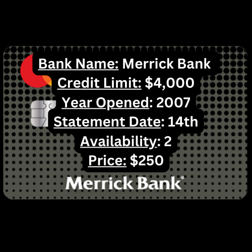 Credit Tradeline Boost - Merrick Bank (2007, $4,900 Limit, 6-Month Reporting)
