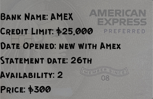 Authorized User AMEX Tradeline – $25,000 Limit (2015, 6-Month Reporting)